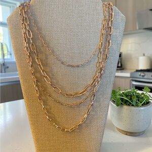 Rose Gold Tone Layered Paperclip Chain Necklace - Women Jewelry